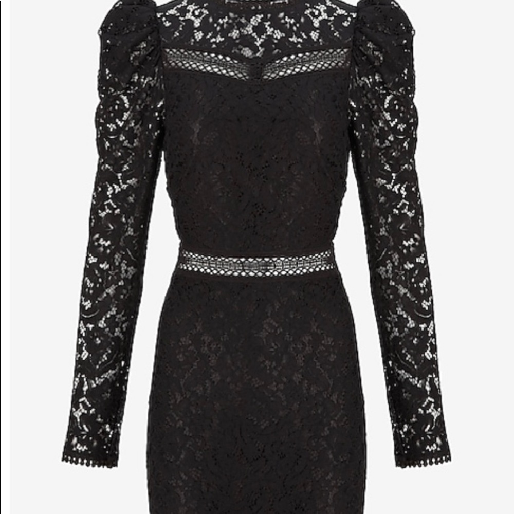 Express Lace Puff Sleeve Side Cutout Sheath Dress, L